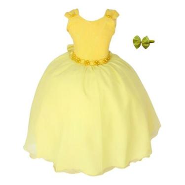 Imagem de Vestido Infantil Luxo Meninas Liso Daminha Formal Com Tiara - Pingo de