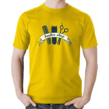 Imagem de Camiseta Algodão Salão Masculino Barber Shop - Foca na Moda, Amarelo, 