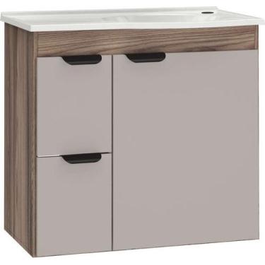 Imagem de Gabinete de Banheiro Nude e Tamarindo em Madeira com Lavatório Margari