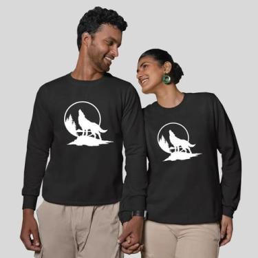 Imagem de Kit 2 Blusas Frio Moletom Careca Sem Capuz Casal Namorados Lobo - MP M