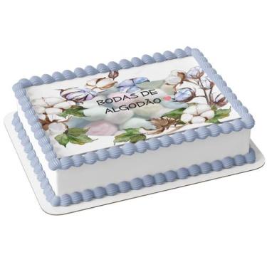 Imagem de Papel De Arroz P/ Bolo Bodas de Algodão - 2 anos Casamento - Genérico
