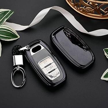 Imagem de WSWJDW TPU Car Key Case Cover Chaveiro Ring Key Bag, apto para Audi A1 A3 A4 A5 A6 A7 A8 Quattro Q3 Q5 Q7 2009 2010 2011 2012 2013 2014 2015, Preto com chaveiro