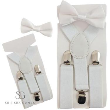 Imagem de Kit Suspensório Branco + Gravata Borboleta Infantil Para Pajens e Even