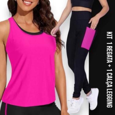 Imagem de Camiseta REGATA DRY FIT Tecido Furadinho + Calça LEG LEGGING BOLSOS Co