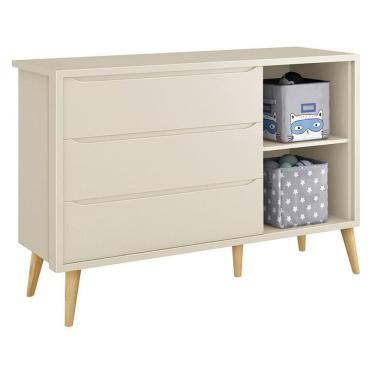 Imagem de Cômoda Infantil Theo 1 Porta e 3 Gavetas com Pés Madeira Natural - Reller Móveis
