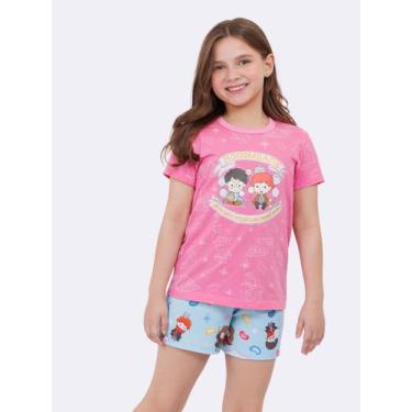 Imagem de Pijama Manga Curta Infantil Harry Potter Hogsmeade - Veggi, Rosa, 2, M