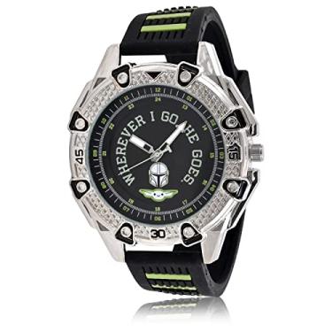 Imagem de Accutime Lucas Star Wars Baby Yoda Relógio Analógico Masculino Adulto - Pulseira de Silicone, Mostrador de Vidro Grande, Caixa Mattle, Masculino, Relógio de Pulso Analógico em Preto (Modelo: MNL9008AZ), Preto, Relógio de pulso analógico