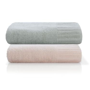 Imagem de Jogo Toalha De Banho Gigante Ele/Ela Velour 500g/m², 100% Algodão, 02 Peças 85cm x 150cm, Toque Super Macio, Aconchegante, Melhor Absorção, Moderno E Sofisticado