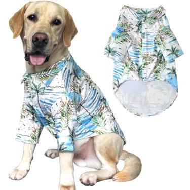 Imagem de Camiseta polo com estampa de cachorro Havaí Seabeach Girls respirável estilo praia legal roupas de verão para cães grandes meninos e meninas (GG, azul)
