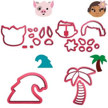 Imagem de Kit 4 Cortadores Moana Porco Onda Coqueiro - DOCE IMPRESSO, 7,0cm