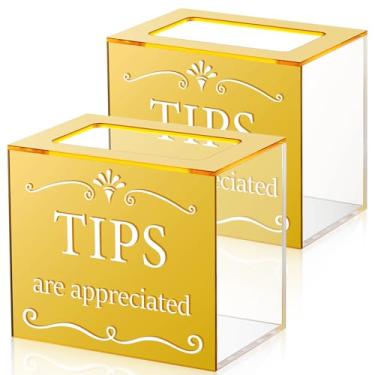 Imagem de Vesici Balde de ponta de doação de 2 peças de acrílico para coleção de 15 x 12 x 12 cm, caixa de sugestões, sorteio, caixa de dinheiro, para bares, restaurantes, músicos, moeda de motorista (dourada)