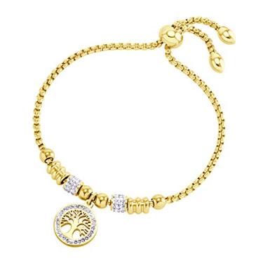 Imagem de 555Jewelry Pulseira Bolo feminina ajustável com barra deslizante CZ Tree of Life Dourado