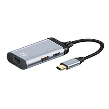 Imagem de chenyang USB C HUB, USB C para RJ45/USB A/C dados/PD 65W carregamento rápido adaptador multiportas 4 em 1 suporta rede/dados/carregamento funcionando ao mesmo tempo