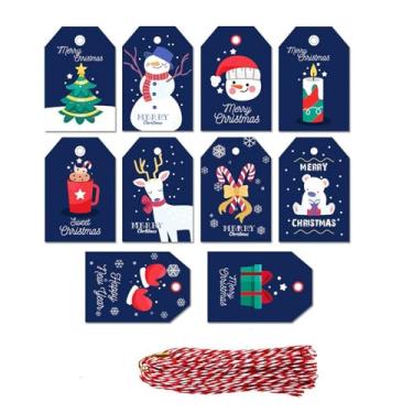 Imagem de RIKWOG 50 etiquetas de presente de Natal, etiquetas de presente de papel kraft de Natal, etiquetas com barbante para embrulho de presente de Natal, presente de Natal, casamento, 10 estilos