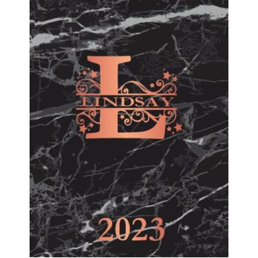 Imagem de Lindsay: 2023. Personalized Name Weekly Planner Diary 2023. Monogram Letter L Notebook Planner. Black Marble & Rose Gold Cover. Datebook Calendar Schedule