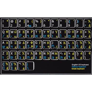 Imagem de Adesivo de teclado hebraico grego inglês não transparente preto