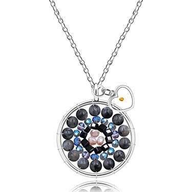 Imagem de Uloveido Colar com pingente de flor mandragora redondo para mulheres e meninas - Colar floral com pingente de coração e semente de mostarda para mulheres, presente de aniversário e dia das mães Y1787,