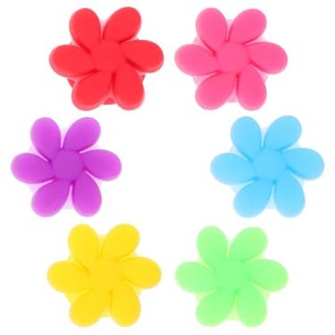 Imagem de VOSAREA 6 peças de marcadores de bebida de flores de silicone marcadores de copo de vinho etiquetas de pingentes de vinho identificador de copo de vinho com ventosa para bar festa, 2.00X2.00X1.50CM,