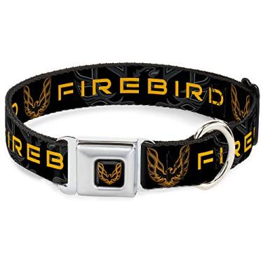 Imagem de Buckle-Down Coleira para cachorro fivela de cinto Pontiac Firebird logotipo preto cinza dourado, multicolorido, 2,5 cm de largura – serve para pescoço de 23 a 38 cm – Pequeno (DC-WPO012-S)