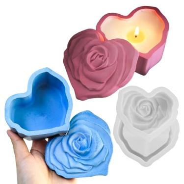 Imagem de Wehous Molde de silicone em forma de coração, caixa de armazenamento rosa com tampa, suporte de vela de dia dos namorados 3D, moldes de concreto, molde de recipiente de bugiganga de joias de amor para