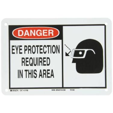 Imagem de Brady 21785 25,4 cm largura x 17,8 cm altura B-401 plástico, preto e vermelho em branco sinal de alerta, cabeçalho "perigo", legenda "proteção ocular necessária nesta área" (com imagem)