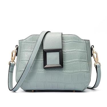 Imagem de Aidrani Bolsa tiracolo feminina de ombro único de cor lisa simples feita de couro bovino com estampa de crocodilo na superfície, Azul