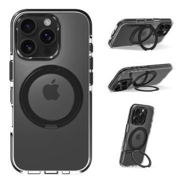 Imagem de ZIYE Capa magnética para iPhone 16 Pro Max de 6,9 polegadas [compatível com MagSafe] Capa rígida de policarbonato e TPU macio transparente com suporte, proteção antiarranhões à prova de choque, capa