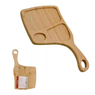 Imagem de Petisqueira De Bambu Com Alça 3 Divisórias Queijos 35cm - HAUSKRAFT