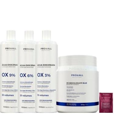 Imagem de Kit Descoloração Prohall Pó Azul e Ox 10 20 30 Volumes