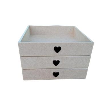 Imagem de Kit 3 bandeja MDF 25x25x5 aplique coração cesta de café da manhã - Lea