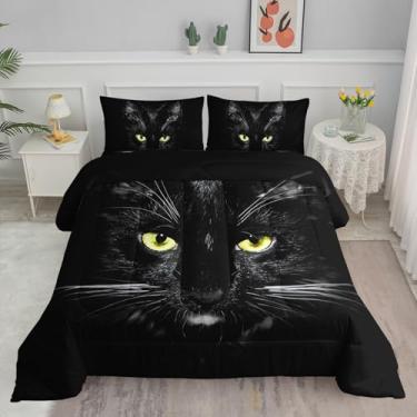 Imagem de Axolotl Jogo de cama solteiro de gato preto, para adultos, meninas, gato 3D, casa de fazenda, animal, conjunto de edredom com 2 fronhas, fofo, gato, para todas as estações