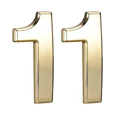 Imagem de uxcell Número de casa autoadesivo, plástico ABS de 9,94 cm número 1 para casa hotel caixa de correio sinal de endereço tom dourado 2 peças