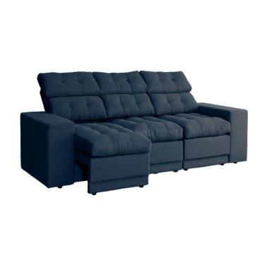 Imagem de Sofá 3 Lugares Retrátil e Reclinável Baden Linho Azul Marinho 230 cm