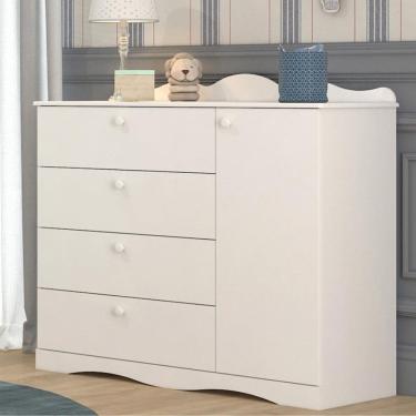 Imagem de Cômoda Infantil 4 Gavetas 1 Porta com Pés 100 MDF Encanto Permobili