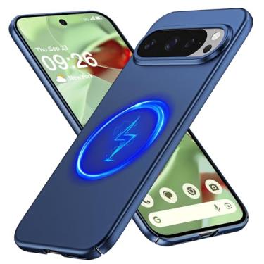 Imagem de GRECAZO Capa de telefone magnética ultrafina fosca projetada para Google Pixel 9 Pro/Pixel 9 fina, minimalista, leve, fosca, rígida, compatível com MagSafe, capa protetora-azul marinho