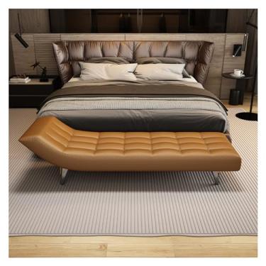 Imagem de LICONG-2020 Banco de cabeceira para cama, banco estofado de couro PU, banco longo adornado moderno, banco de entrada de pele sintética com pernas de metal, banco colocado no final da cama (laranja, 2