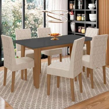 Imagem de Conjunto Sala de Jantar Mesa com Tampo Chanfrado Liz 6 Cadeiras Estofa