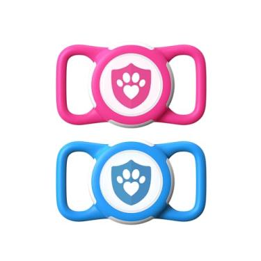 Imagem de ILFINDYOU Pacote com 2 porta-coleira AirTag impermeável para Apple Tracker rosa vermelha e azul