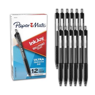 Imagem de Paper Mate Canetas esferográficas retráteis InkJoy 300RT, ponta média, preta, 12 unidades