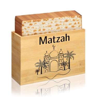 Imagem de Wonderjune Seder de Páscoa, suporte de Matzah, 21 x 14 x 7 cm, caixa de bambu Matzoh, letras hebraicas, pratos de seedor, decorações de mesa, pessach Matza, pão, sem fermento, presente judaico