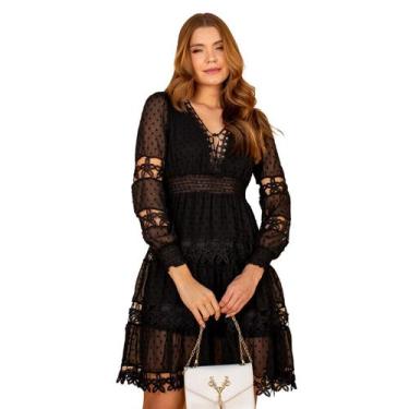 Imagem de Vestido Curto Com Guipir E Babados Premium Tendencia Verão - Sml Fashi