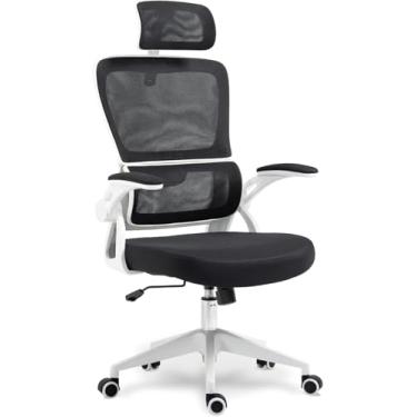 Imagem de Cadeira para Escritório Presidente Giratória Ergonômica, Com Design Moderno, Estofado Confortável, Apoio Lombar Ajustável, Base Reforçada, Rodízios Silenciosos e Ajuste De Altura (Preto e Branco)