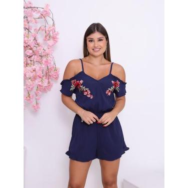 Imagem de Macaquinho Feminino bordado com Flor, Decote Cruzado e Elástico na Cin