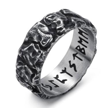 Imagem de SOBHART Anéis Viking de aço inoxidável viking nórdicos runas lobo corvo árvore da vida anel joia para homens mulheres tamanho 7/8/9/10/11/12/13, Sem pedra preciosa