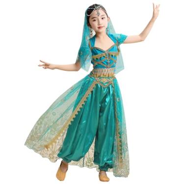 Imagem de ELLYDOOR Princess Jasmine Costume for Aladdin Dress UP Halloween Party Belly Dance Top Pants Outfit Blue, Tag 120