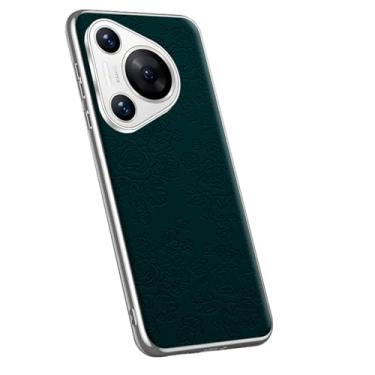 Imagem de LYJSMGZ Capa clássica para Huawei Pura 70 Ultra/70 Pro/70 Pro+/70, capa galvanizada de couro com relevo em relevo, ajuste fino, proteção contra choque, verde, 70