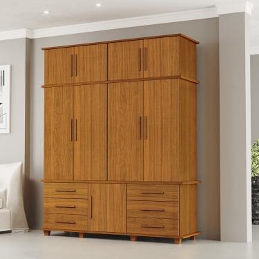Imagem de Guarda Roupa Roupeiro Casal Londres 4 Portas 6 Gavetas com Maleiro Freijó Luapa