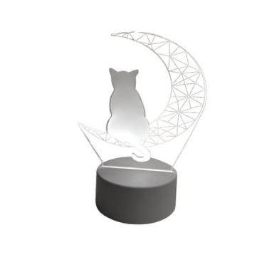 Imagem de Luminária Abajur Gato Sentado Lua Presente Mãe Pai Filho Avo Namorada 