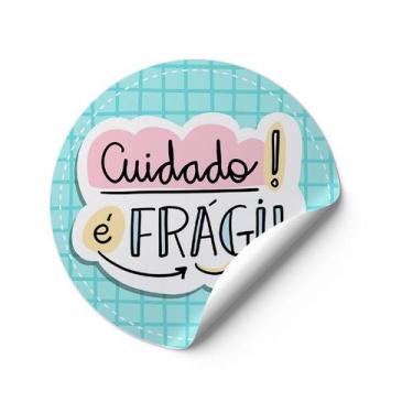 Imagem de 120 Adesivos Cuidado Frágil Vinil etiqueta redondos mimo Gratidão - De