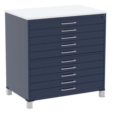 Imagem de Mapoteca 10 Gavetas Pandin 120 cm (Larg) Inmetro Tampo mdp Branco Estrutura e Gavetas em Aço Azul